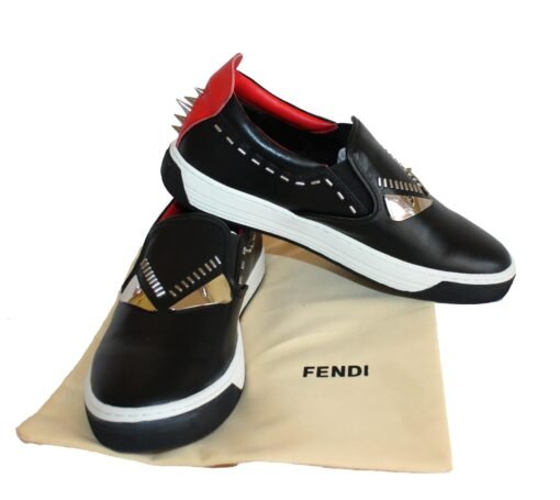 Fendi Leather Monster Eyes Studded Low Top Sneakers