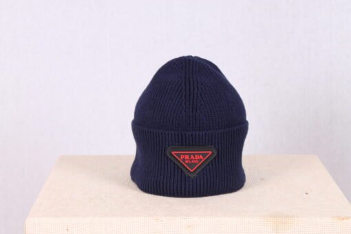 PRADA Hat Rib-knit beanie with turn-up brim and logo