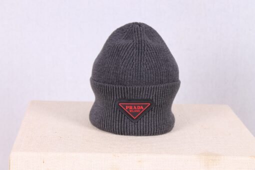 PRADA Hat Rib-knit beanie with turn-up brim and logo