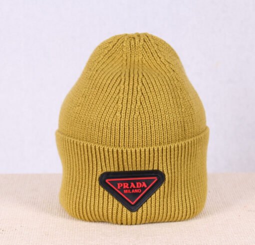 Prada Hat Rib-knit beanie with turn-up brim and logo