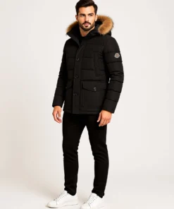 Moncler Men’s Designer Parka – Luxury Down Jacket with Fur Hood, Zipper & Button Details | 50% Off + Free Worldwide Shipping