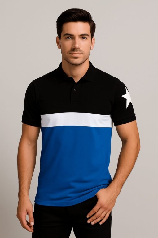 Givenchy Designer Polo Shirt – Black, White & Blue Color Block | Limited Edition - Image 3