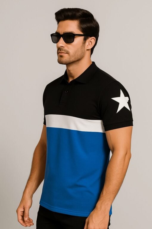 Givenchy Designer Polo Shirt – Black, White & Blue Color Block | Limited Edition - Image 4