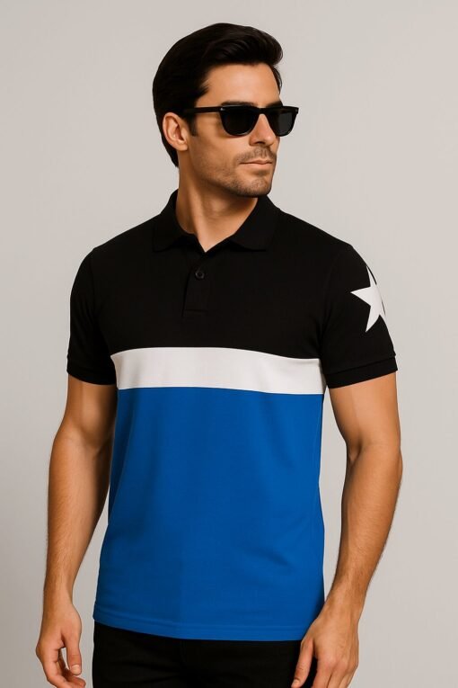 Givenchy Designer Polo Shirt – Black, White & Blue Color Block | Limited Edition