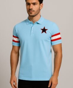 Givenchy Limited Edition Designer Polo Shirt – Luxury Light Blue  with Iconic Star Accentent