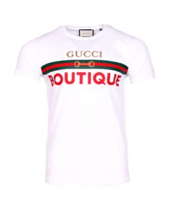 Gucci Men Cotton t-shirt with interlocking GG "Boutique" print  white tee short sleeves
