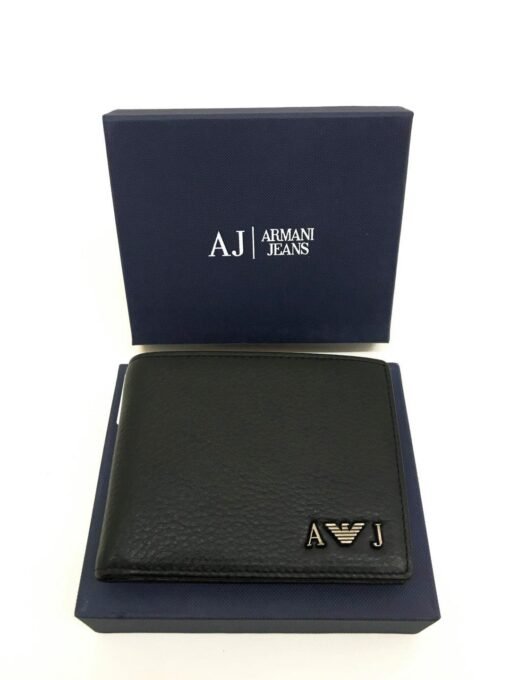 Armani Jeans Men Leather Wallet in Black with Logo and Lettering