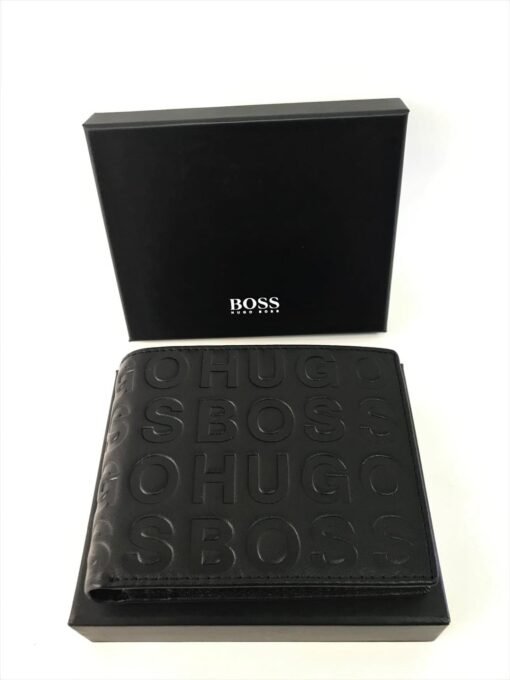 Hugo Boss Men Leather Wallet in Black with Lettering - Image 2