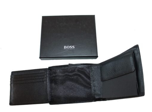 Hugo Boss Men Leather Wallet in Black with Embossed Logo - Image 4