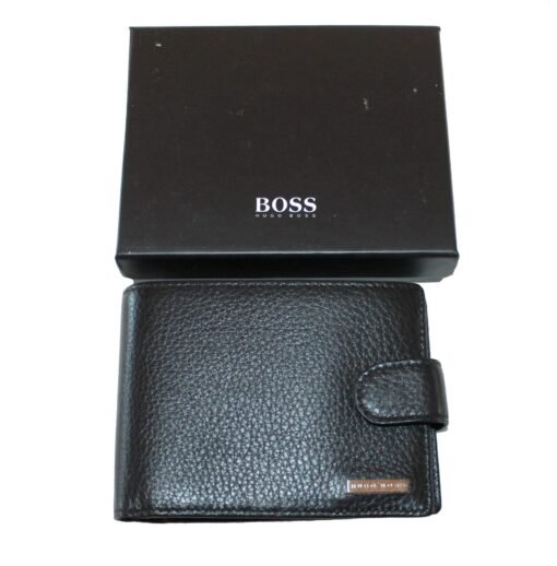 Hugo Boss Men Leather Wallet in Black with Logo and Lettering