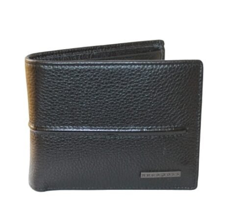 Hugo Boss Men Leather Wallet in Black with Logo and Lettering