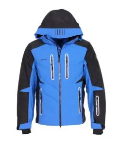 VÖLKL Men’s Designer Ski Jacket – Blue & Black | Premium Waterproof Winter Jacket with Removable Hood