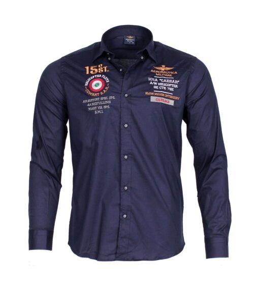 Aeronautica Men Oxford Shirt with Logo Button Down Long Sleeve