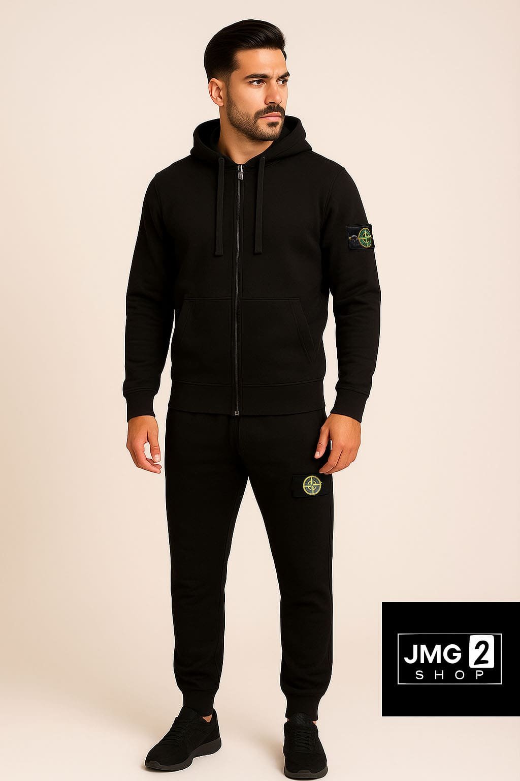 Stone Island Black Tracksuit – Premium Hoodie & Joggers | Streetwear & Fan Style - Image 3