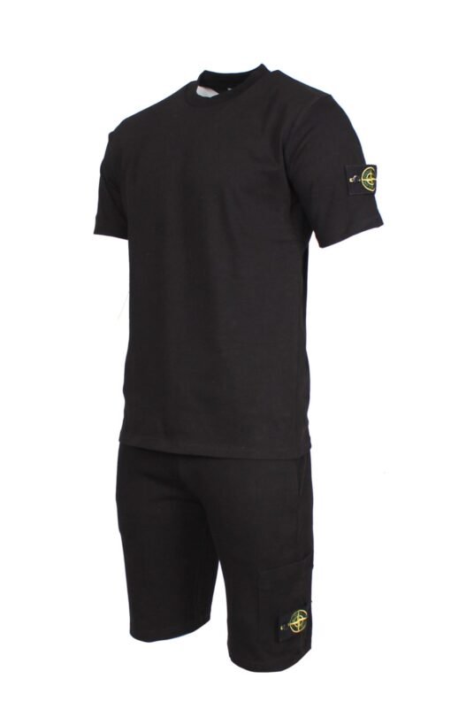 Stone Island Men's Black Summer Set – Cotton T-Shirt and Shorts | 2-Piece Outfit