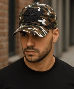 Stone Island Camo Compass Logo Baseball Cap – Camouflage Black