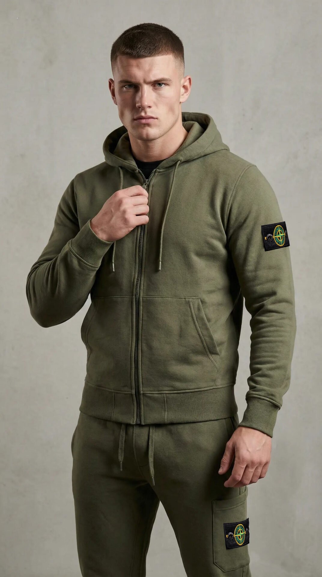 Stone Island Style Tracksuit Olive Green – Premium Men’s Hoodie Set | Slim Fit Designer Sportswear - Image 2
