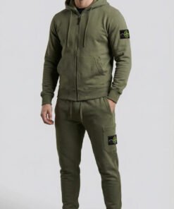 Stone Island Style Tracksuit Olive Green – Premium Men’s Hoodie Set | Slim Fit Designer Sportswear