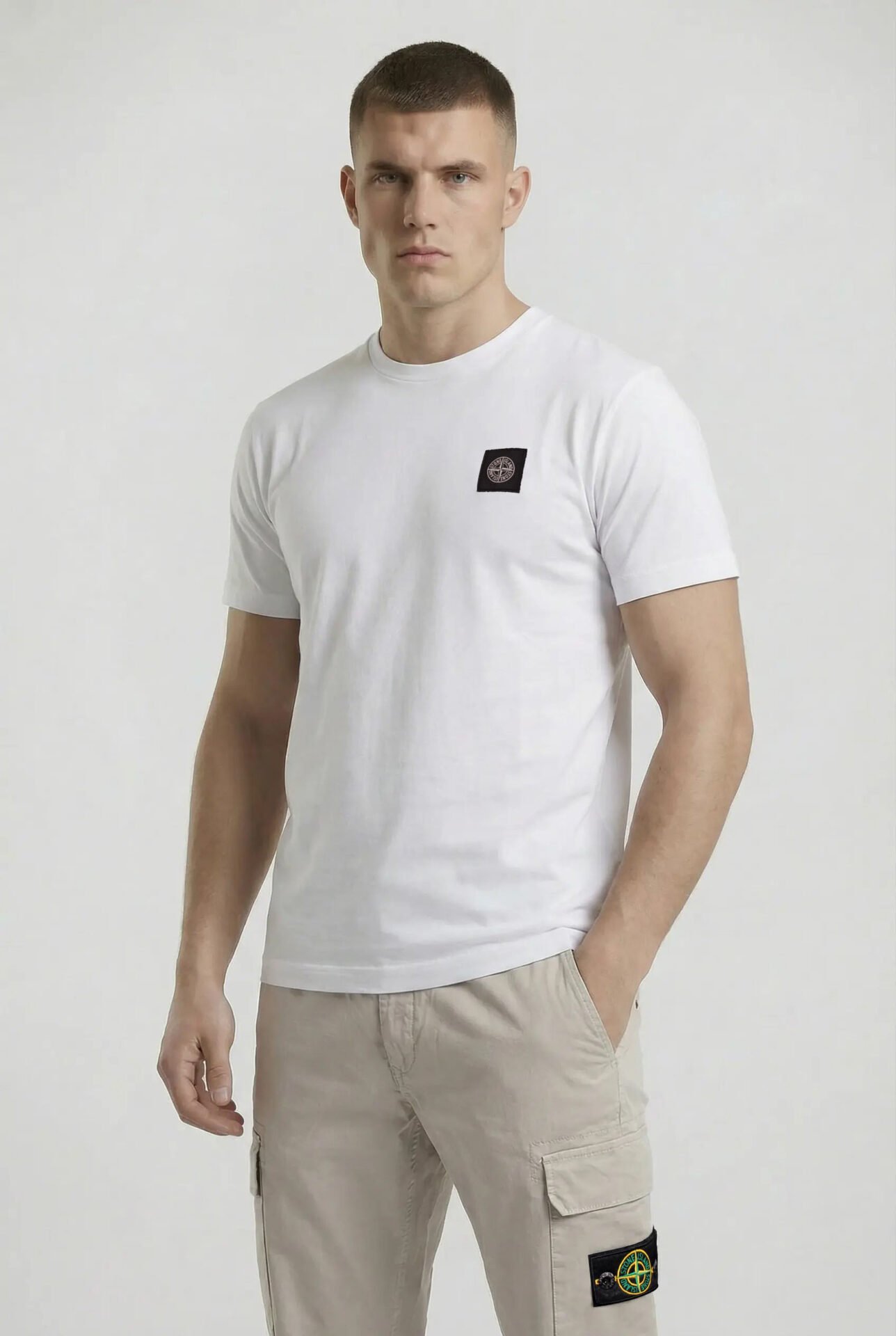 Stone Island T-Shirt Men White – Premium Cotton Slim Fit Streetwear Tee - Image 3