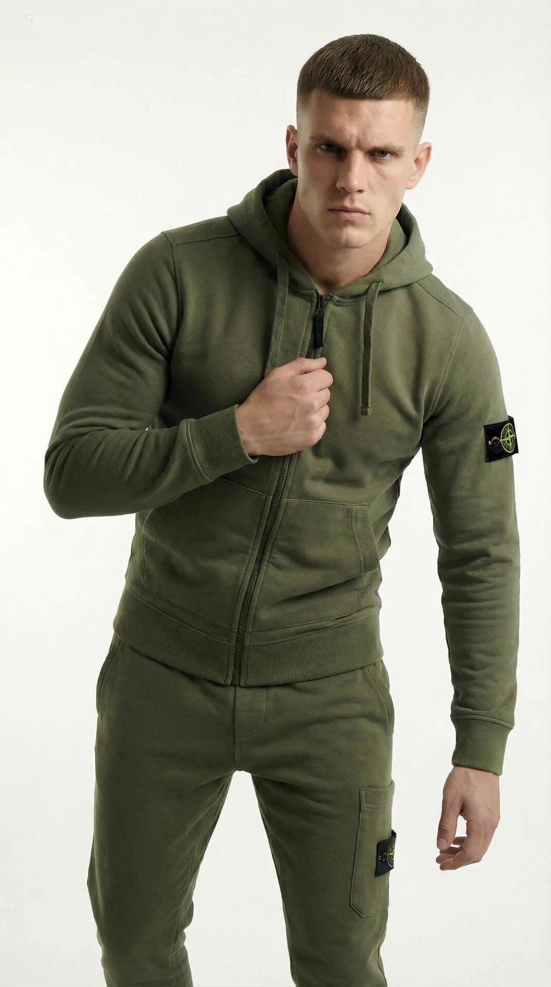 Stone Island Style Tracksuit Olive Green – Premium Men’s Hoodie Set | Slim Fit Designer Sportswear - Image 4