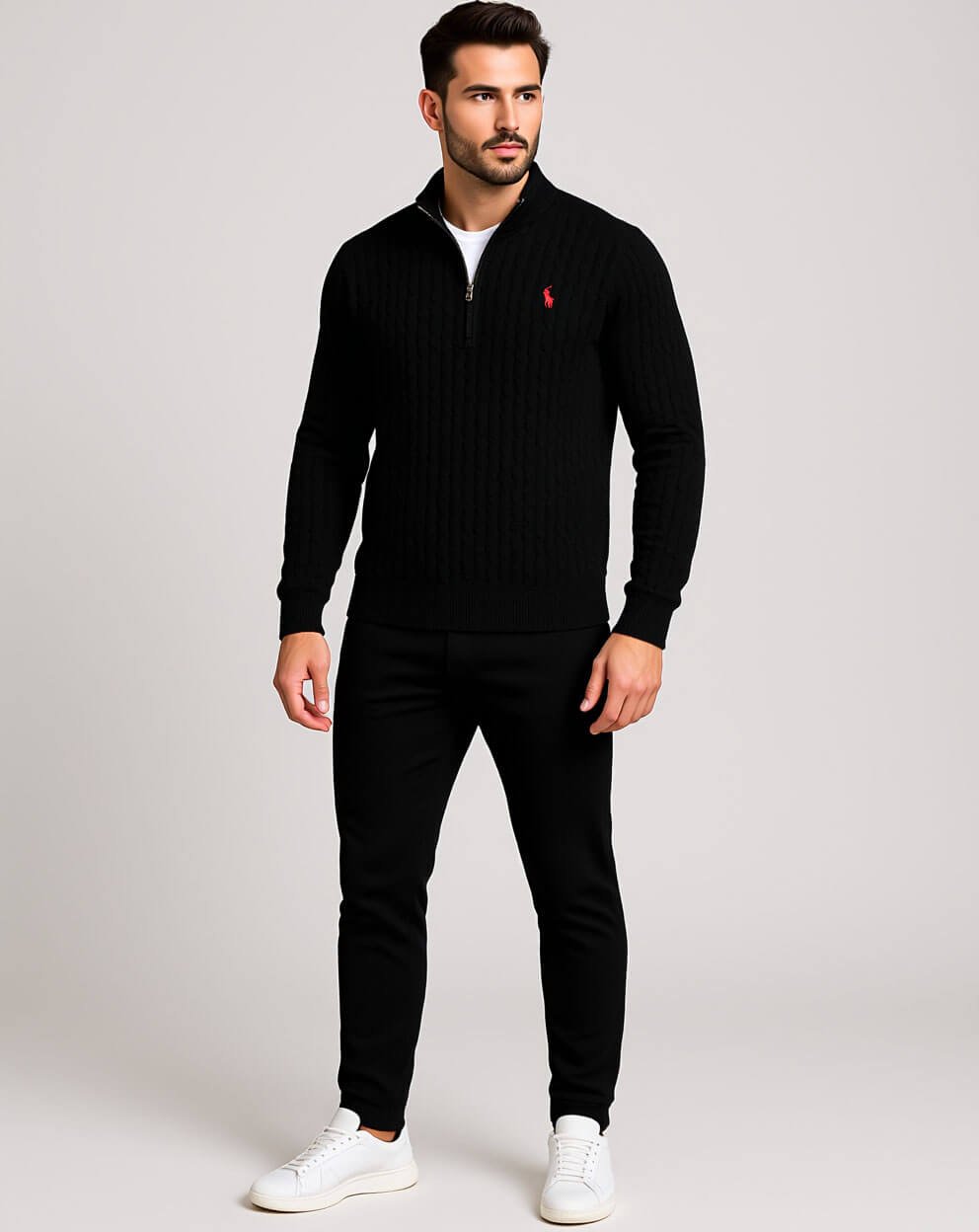 Ralph Lauren Men’s Half-Zip Cable Knit Sweater – Black - Image 3