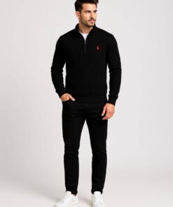 Ralph Lauren Men’s Half-Zip Cable Knit Sweater – Black
