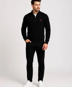 Ralph Lauren Men’s Half-Zip Cable Knit Sweater – Black