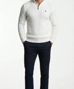 Ralph Lauren Men’s Half-Zip Cable Knit Sweater – White