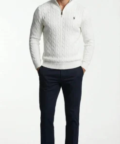 Ralph Lauren Men’s Half-Zip Cable Knit Sweater – White