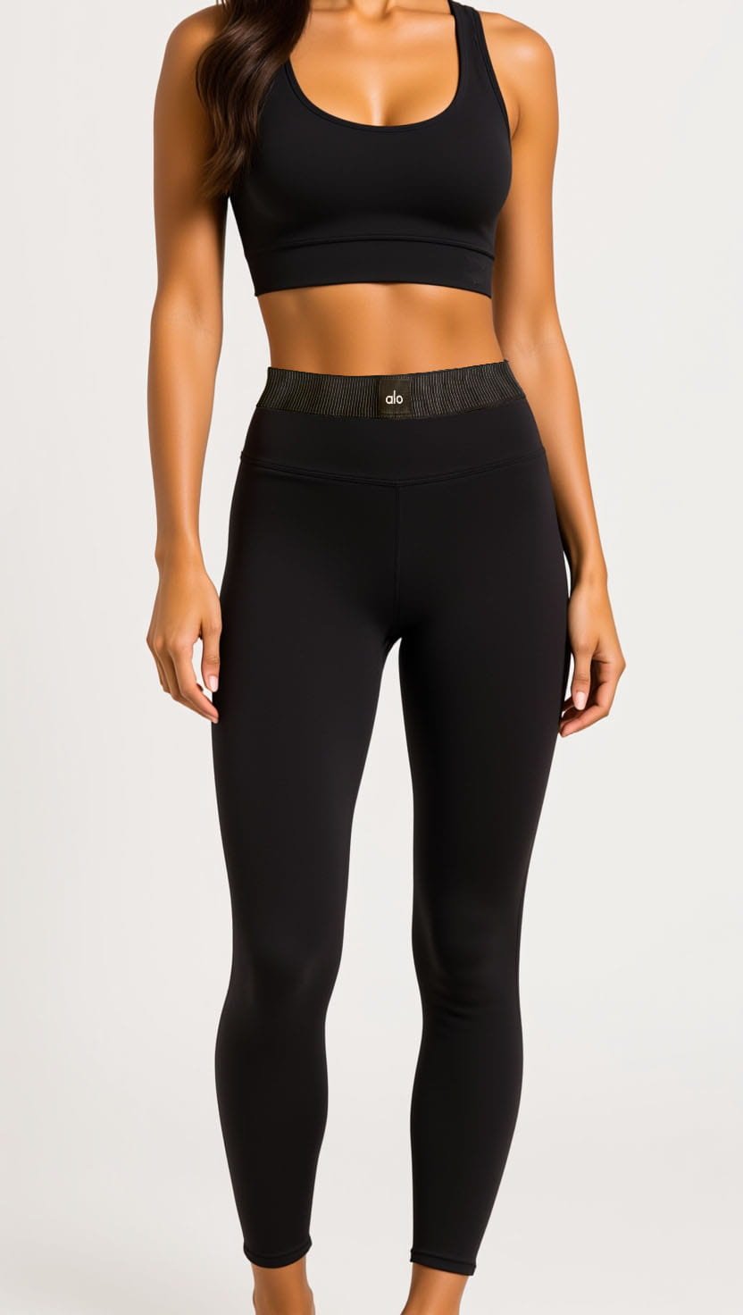 Alo Yoga Black High-Waist Performance Leggings – Luxury Sculpting Fit for Gym, Yoga & Street Style - Image 3