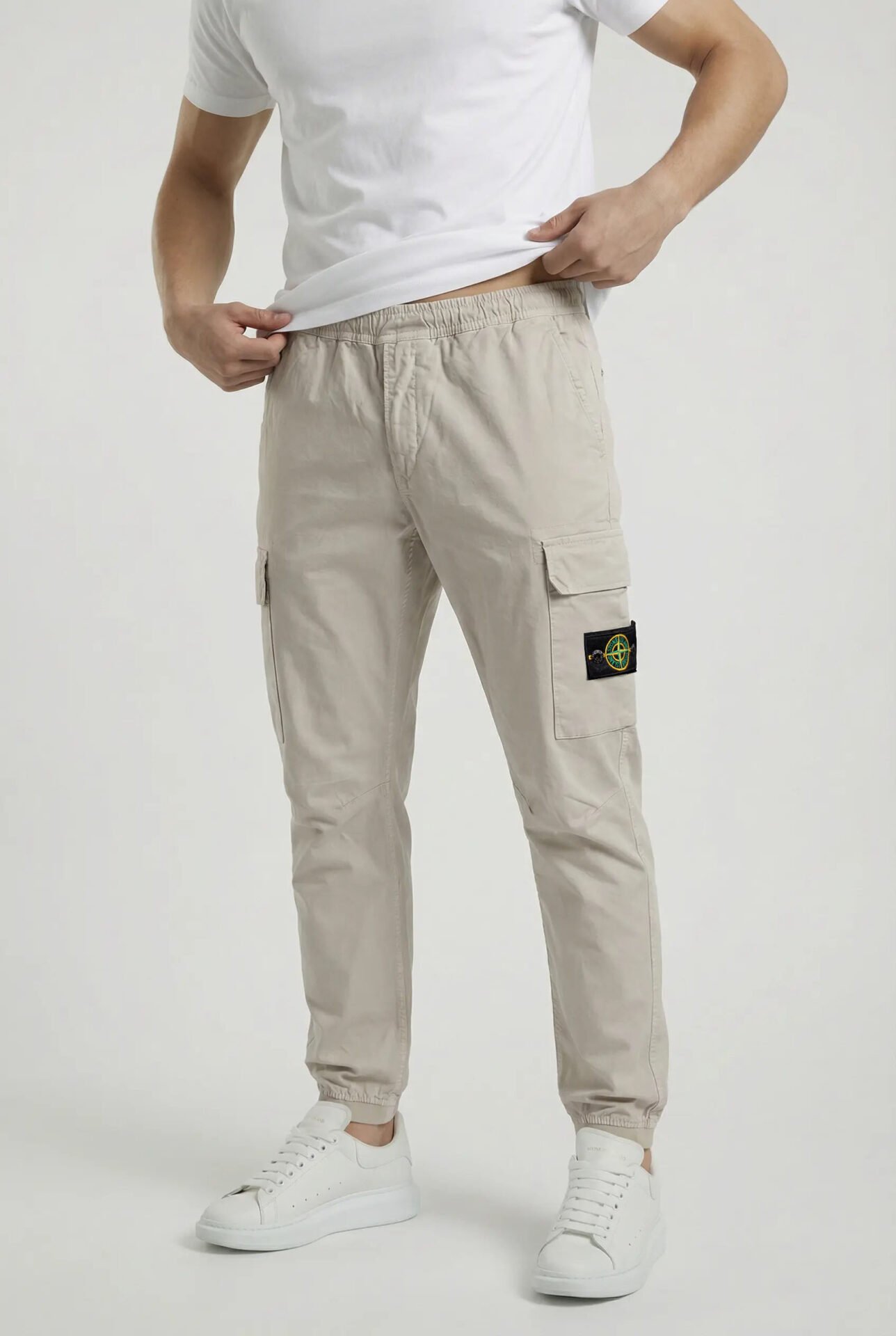 stone island cargo pants men beige front stone island cargo pants side pocket beige cargo pants men streetwear